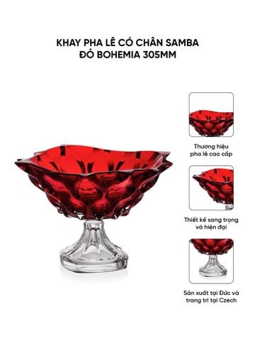  Khay pha lê có chân Samba đỏ Bohemia 305mm 