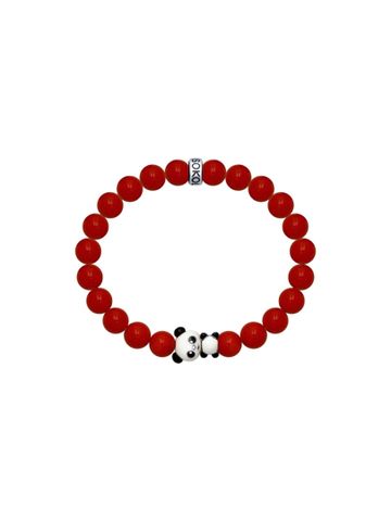 Vòng tay bạc "Gấu trúc" đính đá sa hô hóa thạch và men - 8510500019