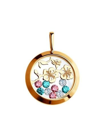 Mặt dây chuyền bằng  vàng đính đá mầu, đá trong suốt,  đá đỏ -  035077
