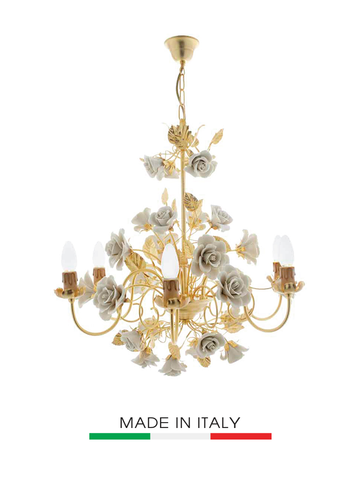 Đèn Chùm Napoleon Asolo Mạ vàng 24K 6 Bóng Hoa Màu Trắng - 2390-6