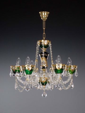  Đèn chùm mạ vàng pha lê xanh gắn kim cương swarovski Tom Bohemia 