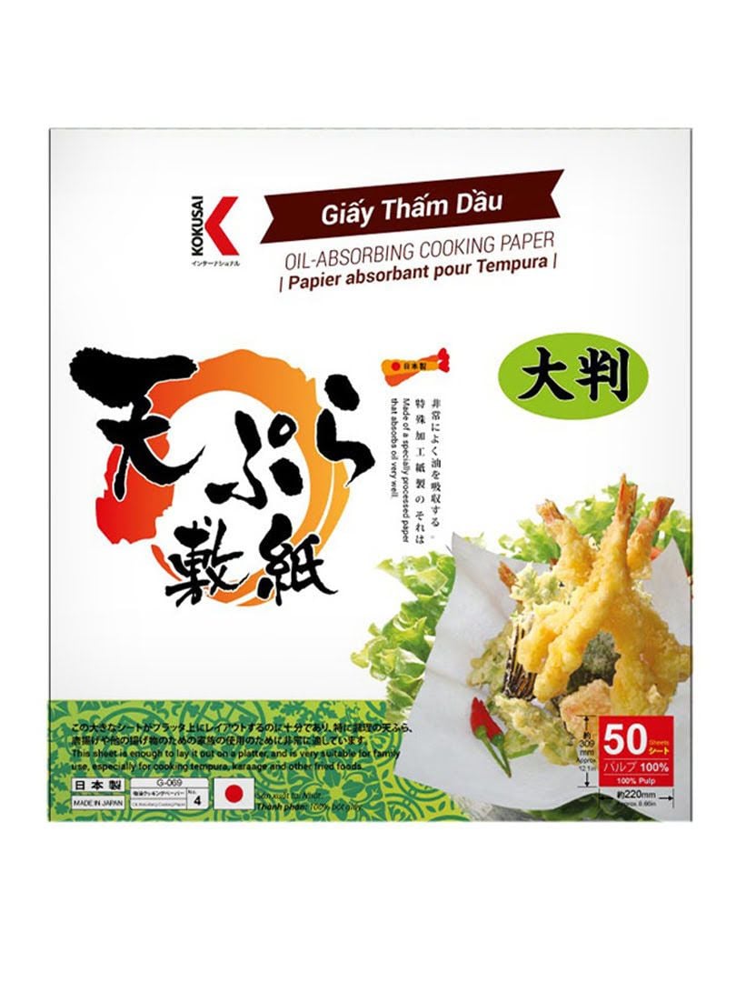 Sử dụng giấy thấm dầu trong nồi chiên không dầu: Có nên hay không? 1 Giấy thấm dầu tempura KOKUSAI 22x30.9cm (50 sheet/túi) - GTDD00004787