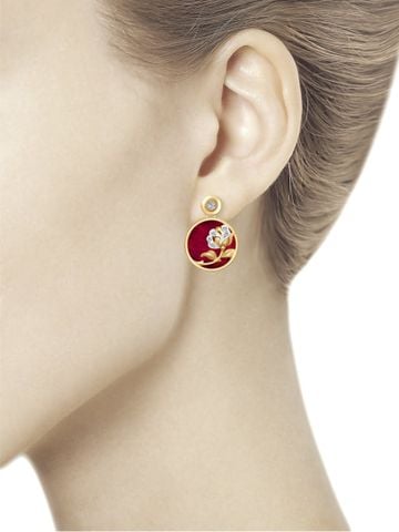  Bông tai vàng 585, mã 1021193 No 1864,  có đính ngọc trai được gia cố bằng đồng bên ngoài, kim cương kp-57, kp-17 