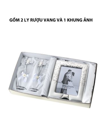 Đồ trang trí  quà tặng cuộc sống (2 ly thủy tinh + khung ảnh 13x18) mạ bạc hiệu VALENTI  - 16523