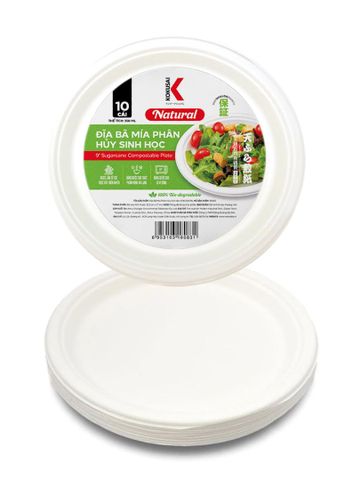  Dĩa bã mía phân hủy sinh học KOKUSAI 9IN Lốc 10 cái - 180831 