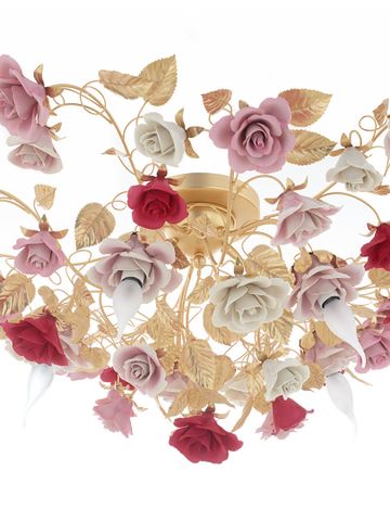 Đèn Chùm Napoleon Mạ vàng 24K 5 Bóng Hoa Màu Hồng - 2423-5