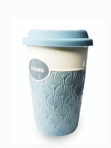  Ly Sứ La Fonte Có Tay Cầm Và Nắp Silicone Màu Nâu - 006477-BLU 