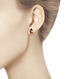  Bông tai Sokolov hình chim Bullfinch bằng vàng đính kim cương CZ và Corundum - 027467 