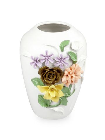 Bình Hoa Trang Trí Bằng Sứ 22.5x16.5x17.5cm Hoa Hồng Nổi  - HP062-Z-ST25