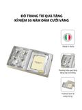  Đồ trang trí quà tặng kỉ niệm 50 năm đám cưới vàng (2 ly thủy tinh + khung ảnh 13x18) mạ bạc hiệu VALENTI  - 16505 