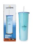  Ly nhựa 2 Lớp Kèm Ống Hút Trong Suốt La Fonte 700ml - 011549 