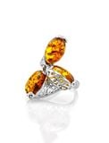  Nhẫn trang sức Amber Jewelry bạc 22K đính đá hổ phách màu cognac (Casablanca 15.5) phủ kim loại Rhodium - 606308098 