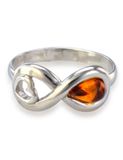  Nhẫn trang sức Amber Jewelry bạc 22K đính đá hổ phách màu cognac (Amur) phủ kim loại Rhodium - 606308133 