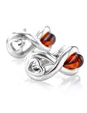  Bông tai trang sức Amber Jewelry bạc 22K đính đá hổ phách màu cognac (Amur) phủ kim loại Rhodium - 606508126 