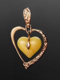  Mặt dây chuyền bàng vàng với hổ phách màu mặt ong hình trái tim - 607210058 