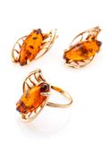  Nhẫn trang sức Amber Jewelry bạc 22K đính đá hổ phách thiên nhiên (Rosyanka 17) phủ vàng - 610008194 