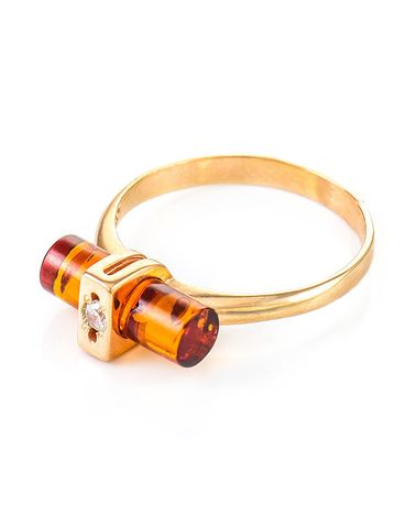 Nhẫn trang sức Amber Jewelry bằng bạc 22K đính đá phổ phách (Amber) kim cương nhân tạo Fianit phủ vàng - 610012217