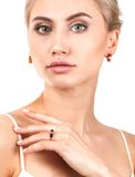  Nhẫn trang sức Amber Jewelry bằng bạc 22K đính đá phổ phách (Amber) kim cương nhân tạo Fianit phủ vàng - 610012217 