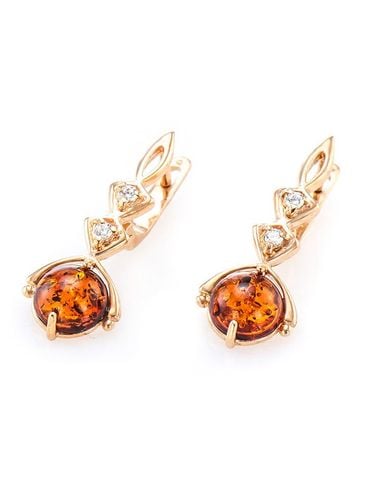 Bông tai trang sức Amber Jewelry bạc 22K (925) đính đá hổ phách thiên nhiên màu cognac (Sambia) kim cương nhân tạo phủ vàng - 610108220