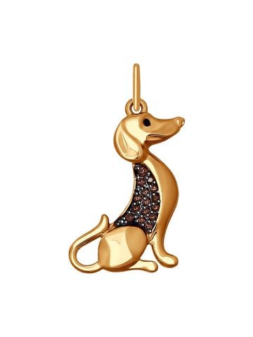 Mặt dây chuyền bằng  vàng "cún xinh bác -xa" đính đá màu, đá nâu -  035285