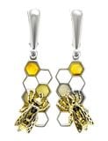  Bông tai trang sức Amber Jewelry bạc 22k đính đá hổ phách thiên nhiên (Winnie the pooh) phủ vàng - 706502139 