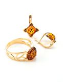  Nhẫn trang sức Amber Jewelry bạc 22K đính đá hổ phách thiên nhiên (Artemis 18.5) phủ vàng - 710006039 