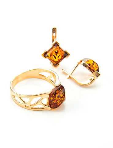  Nhẫn trang sức Amber Jewelry bạc 22K đính đá hổ phách thiên nhiên (Artemis 18.5) phủ vàng - 710006039 