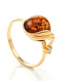  Nhẫn trang sức Amber Jewelry bạc 22K đính đá phổ phách (Amber 17.5) kim cương nhân tạo Fianit phủ vàng - 710006071 