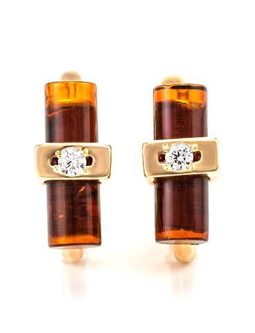 Bông tai trang sức Amber Jewelry bằng bạc 22K đính đá hổ phách (Scandinavia) kim cương nhân tạo phủ vàng - 710103225