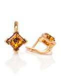  Bông tai trang sức Amber Jewelry bạc 22K đính đá hổ phách thiên nhiên màu cognac (Artemis) phủ vàng - 710106040 