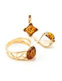  Bông tai trang sức Amber Jewelry bạc 22K đính đá hổ phách thiên nhiên màu cognac (Artemis) phủ vàng - 710106040 