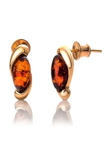 Bông tai trang sức Amber Jewelry bằng bạc 22K đính đá hổ phách màu cognac (Lolanta) phủ vàng - 710109354