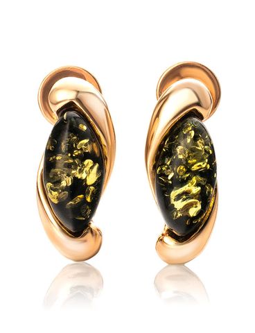 Bông tai trang sức Amber Jewelry bạc 22K đính đá hổ phách màu xanh lá (Lolanta) phủ vàng - 710109355