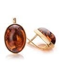  Bông tai trang sức Amber Jewelry bạc 22K đính đá hổ phách thiên nhiên màu cognac (Goji large) phủ vàng - 710111069 
