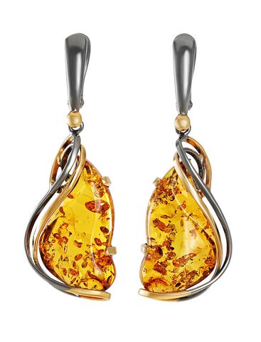 Bông tai trang sức Amber Jewelry bạc 22K đính đá hổ phách thiên nhiên màu cognac (Rialto) - 810104131