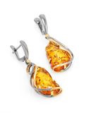 Bông tai trang sức Amber Jewelry bạc 22K đính đá hổ phách thiên nhiên màu cognac (Rialto) - 810104131 