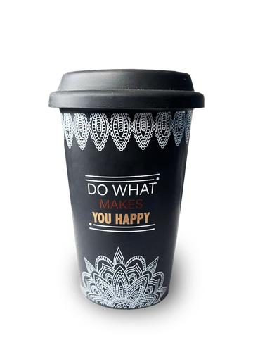  Ly Sứ La Fonte Có Tay Cầm Và Nắp Silicone Màu Đen - 006477-BLA 