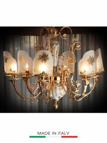 Đèn Chùm Bằng Sứ Dát Đồng Trang Trí Caroline Italy 83x80cm - BR748.1073/6