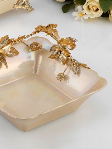 Khay Trang Trí Bằng Sứ Dát Đồng Trang Trí Caroline Italy 22x22cm - A252.LA8