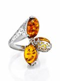  Nhẫn trang sức Amber Jewelry bạc 22K đính đá hổ phách màu cognac (Casablanca 15.5) phủ kim loại Rhodium - 606308098 