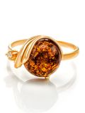  Nhẫn trang sức Amber Jewelry bạc 22K đính đá phổ phách (Amber 17.5) kim cương nhân tạo Fianit phủ vàng - 710006071 