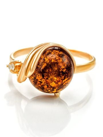  Nhẫn trang sức Amber Jewelry bạc 22K đính đá phổ phách (Amber 17.5) kim cương nhân tạo Fianit phủ vàng - 710006071 