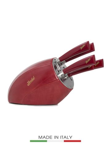 Hình ảnh BỘ DAO ELEGANCE 5 CÁI CÁN BẰNG NHỰA THÔNG MÀU ĐỎ, ĐẾ DAO BỌC DA BÒ MÀU ĐỎ BERKEL SENSECUIOR553 đa năng trong gian bếp