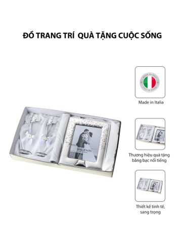 Đồ trang trí  quà tặng cuộc sống (2 ly thủy tinh + khung ảnh 13x18) mạ bạc hiệu VALENTI  - 16523