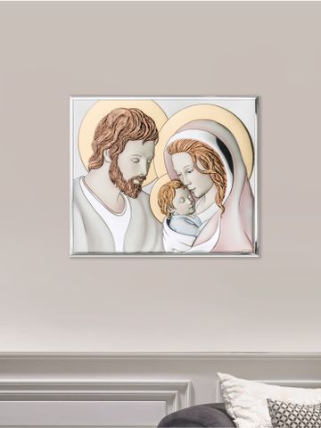 Đồ trang trí hình Tranh màu  "Gia đình thánh thiện",kích thước 46x37 mạ bạc hiệu VALENTI  - 813407LCOL