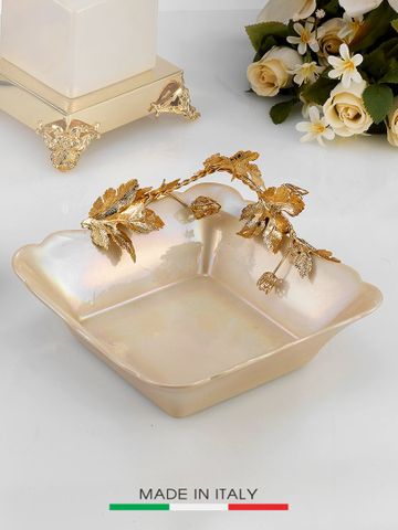 Khay Trang Trí Bằng Sứ Dát Đồng Trang Trí Caroline Italy 22x22cm - A252.LA8