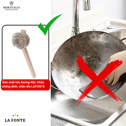 Hình ảnh BÀN CHẢI CHỐNG TRẦY CÁN GỖ ĐỂ RỬA XOONG NỒI, CHẢO CHỐNG DÍNH, CHÉN ĐĨA LAFONTE - 003643