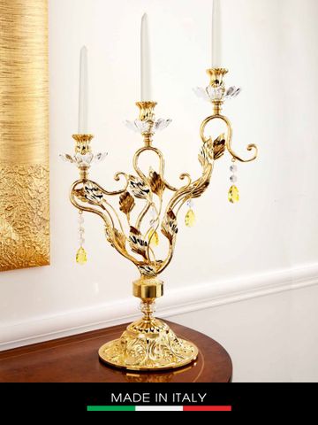 Chân đèn cầy DEBORA Primula cm38x56h mạ vàng gắn kim cương Swarovski - DC2424