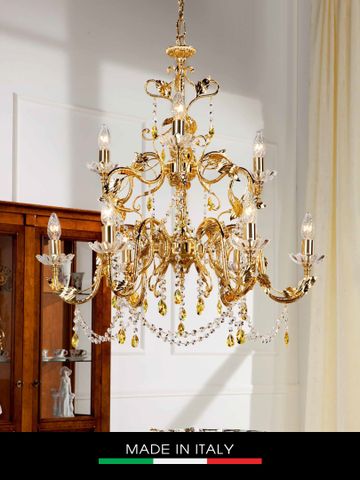  Đèn chùm Primula mạ vàng 9 bóng cm75x77h gắnkim cương Swarovski DEBORA DC2419 