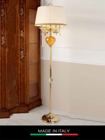 Đèn cây pha lê màu hổ phách DEBORA Romatica mạ vàng 5 bóng cm30x180h gắn kim cương Swarovski - DC2438